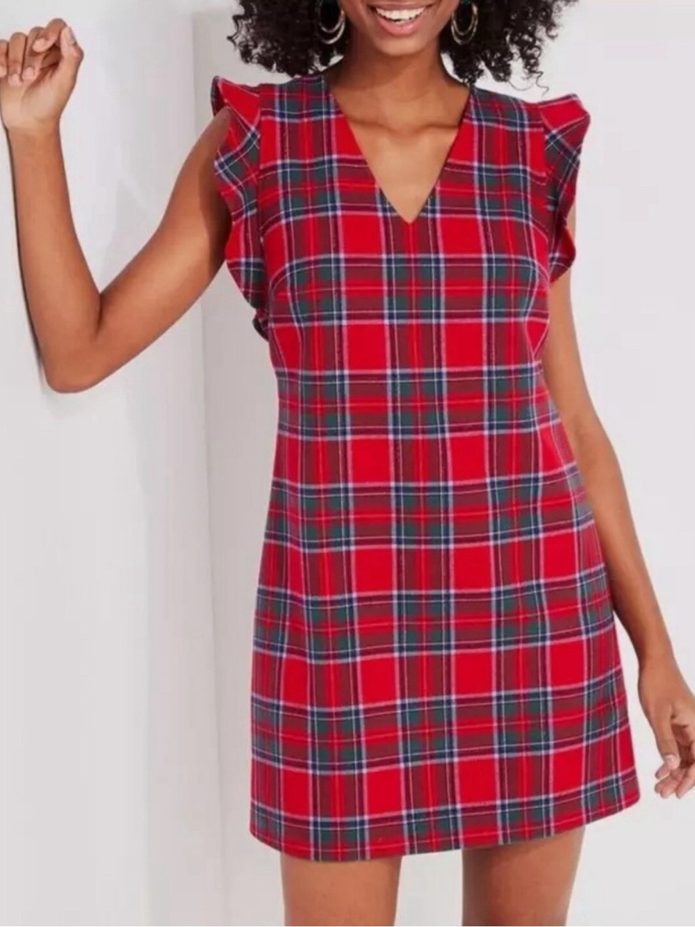 Vineyard Vines Nantucket Tartan Plaid Flutter Sleeve Shift Dress Sz 10 Holiday